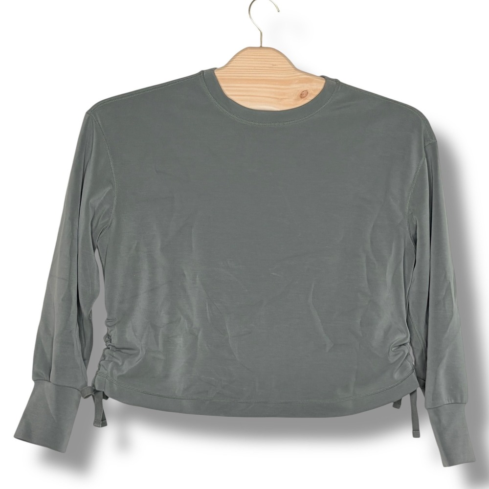 Bailey 44 Womens Ruched Side Tie Long Sleeve Top Sage Green Grey Size L